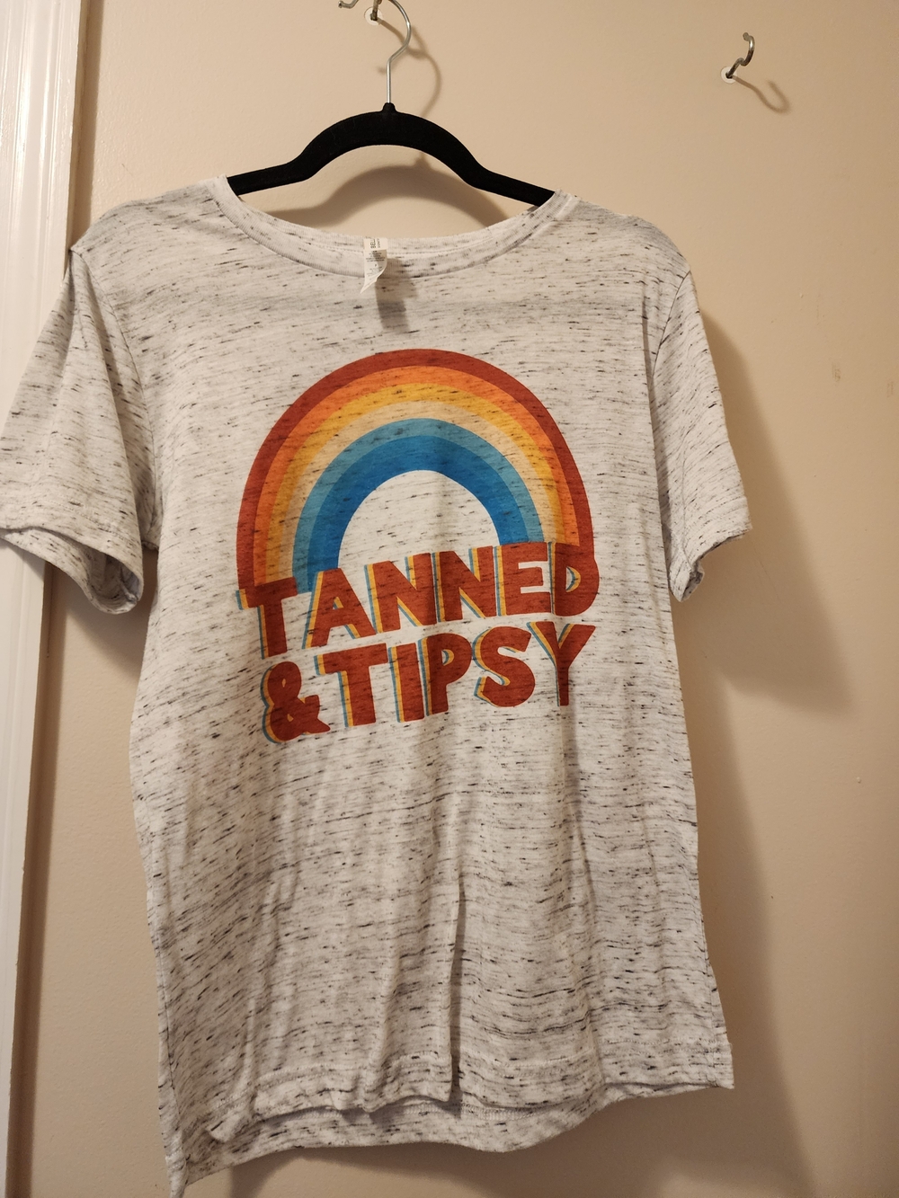Bella Canvas White Heather 'Tanned & Tipsy' Rainbow Tee